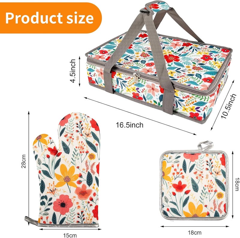 QEES Pioneer Woman Insulated Casserole Carriers for Hot or Cold Food+Oven Mitts and Pot Holders Sets,Oven Gloves+Hot Pads.Pioneer Woman Kitchen Stuff.Pioneer Woman Kitchen Accessories,Gifts for Women (3) - Image 4